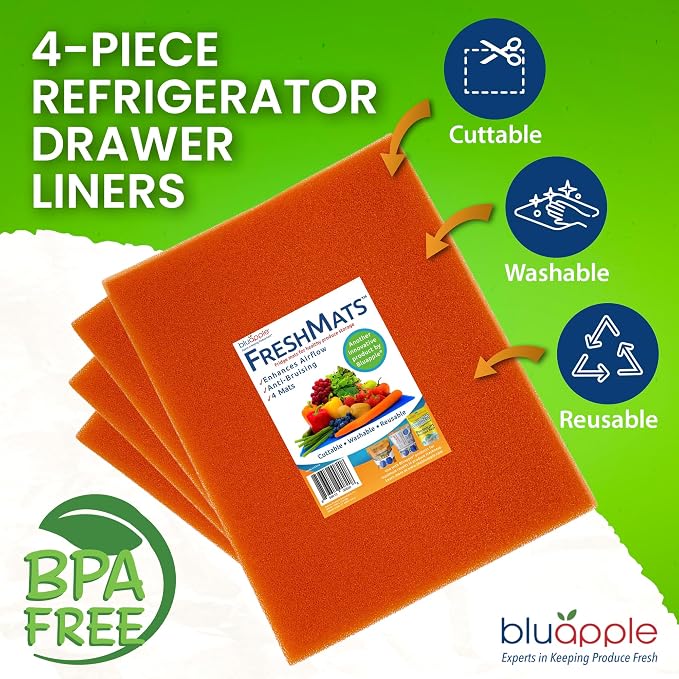 Bluapple FreshMats, Refrigerator Bin Liner, Fridge Drawer Mats, Crisper Life - Image 3