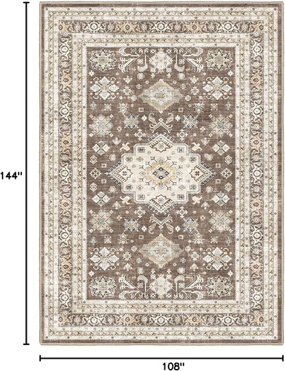 Vintage Living Room Area Rug 9x12 - Large Soft Washable Oriental Traditional Distressed Farmhouse Rugs for Bedroom - Indoor Floor Accent Carpet for Home Office House Decor - Dark Brown