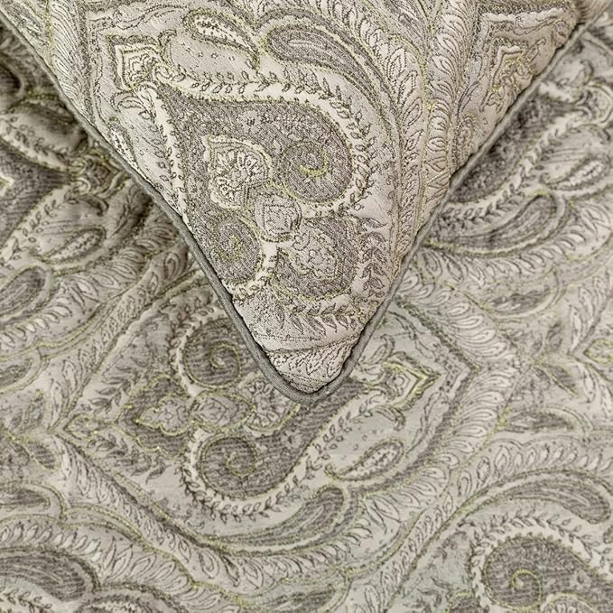 The HomeCentric King/Queen/Twin Grey Decorative Twin 53"x18" Bed Runner Without Pillow Cover, Quilted, Damask& Gold Zari Embroidery Bed Scarf on Silk Fabric - Winifred