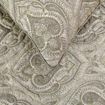 The HomeCentric King/Queen/Twin Grey Designer Full 68"x18" Bed Runner with 2 Pillow Cover, Quilted, Damask& Gold Zari Embroidery Bed Scarf on Silk Fabric - Winifred