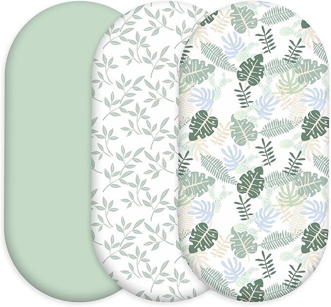 Baby Bassinet Sheets 3 Pack, Fitted Mattress Sheets for Boys & Girls, Ultra Soft Breathable, Universal Compatible with Halo Bassinest Swivel Sleeper(Sage Green, 32x16 Inch)