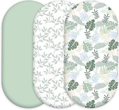 Baby Bassinet Sheets 3 Pack, Fitted Mattress Sheets for Boys & Girls, Ultra Soft Breathable, Universal Compatible with Halo Bassinest Swivel Sleeper(Sage Green, 32x16 Inch)