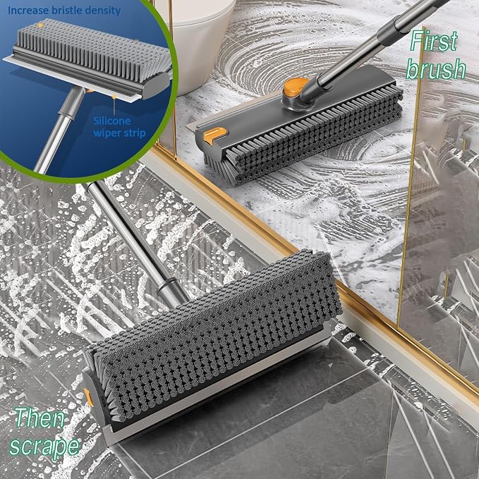 Floor Scrubbing Brush with Squeegee, 2 in 1 Grout Brush with 54" Adjustable - Image 7