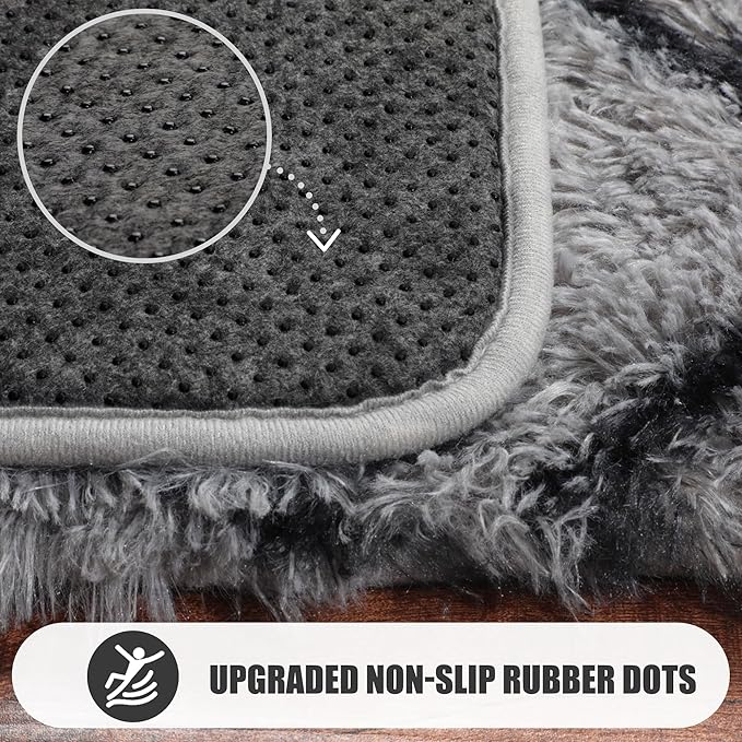 ONASAR 7x9 Area Rugs for Living Room Bedroom, Washable Large Fluffy Grey and Black Throw Rug, Geometric Soft Plush Shaggy Floor Carpet for Nursery Kids Girls Boys Teen Dorm Home Decor Aesthetic