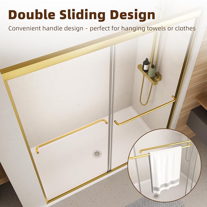 Shower Door, 56-60" W x 70" H Semi-Frameless Double Sliding Glass Shower Door - Image 8