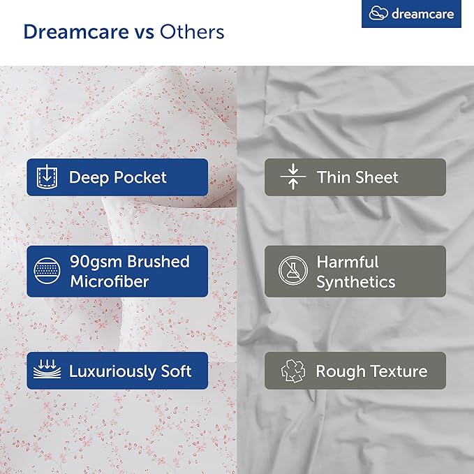 DREAMCARE King Size Sheets - Floral Sheets Bed Set - 4pcs King Sheet - Cooling Bed Sheets - King Size Sheet Sets - Soft & Long Lasting - Floral Blossom