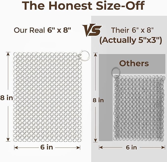 Amagabeli Cast Iron Cleaner 8"x6" Premium Stainless Steel Chainmail Scrubber - Image 5