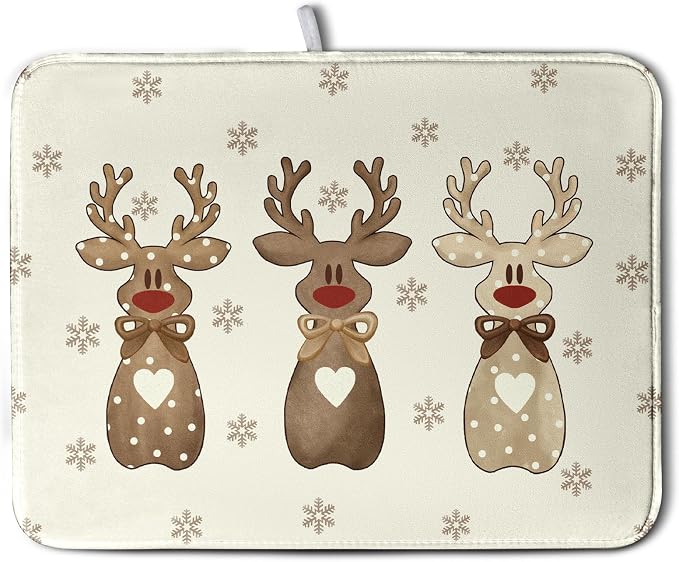 Christmas Reindeer Snowflakes Dish Drying Mat by Wnoesat