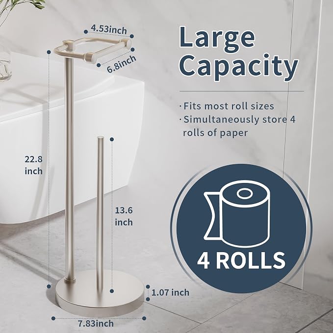 Toilet Paper Holder Stand, Post Pivoting Design Free Standing Toilet Paper - Image 5