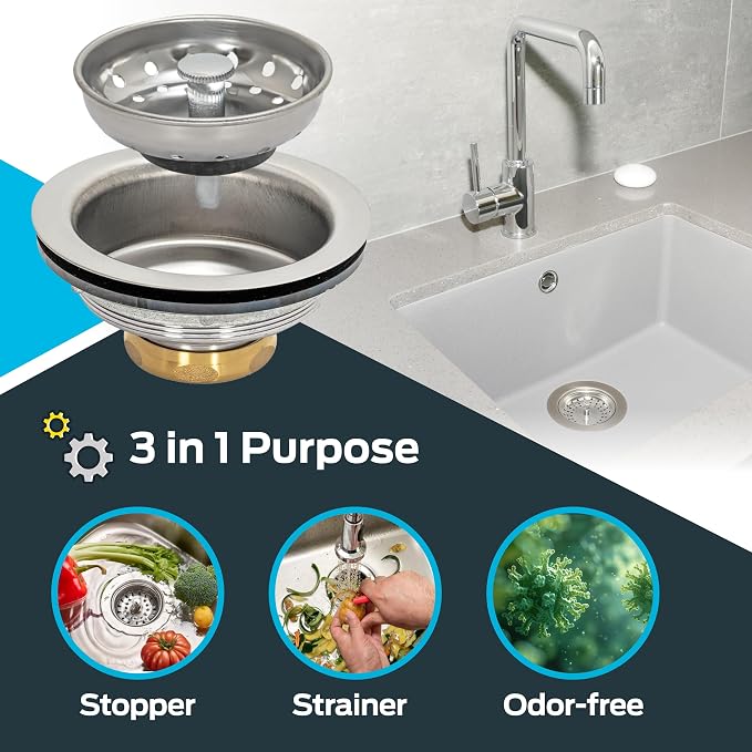 EZ-FLO Kitchen Sink Strainer Fits 3-1/2 Inch Opening, Sink Drain Assembly - Image 3