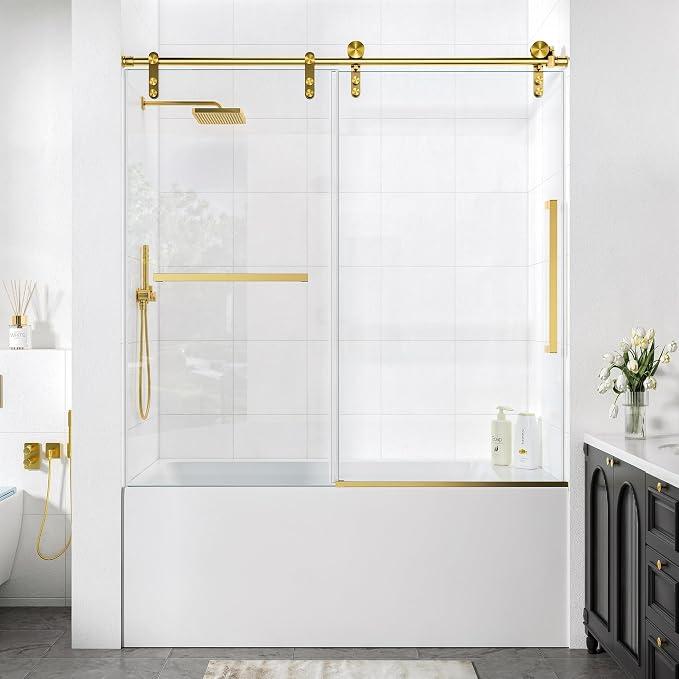 Frameless Bathtub Shower Door, 56-60" W x 60" H Single Sliding Tub Shower Glass by EGrinbey