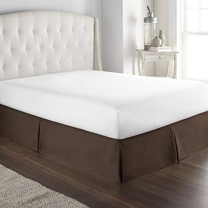 Bed Skirt - 100% Cotton 800 Thread Count Box Pleated Bed Skirt - Luxury Pleated Dust Ruffle, Hotel Quality Modern Bed Skirt, Easy Fit with 12 Inch Tailored Drop, Twin XL, Chocolate