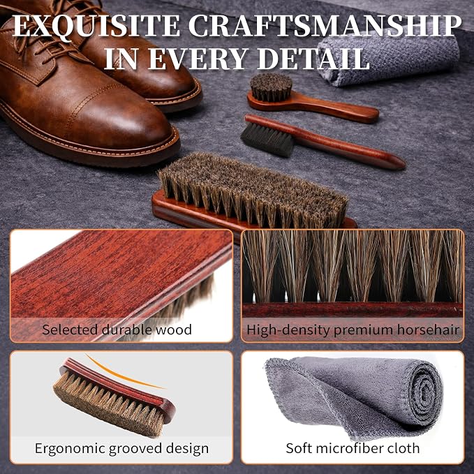 4PCS 100% Horse Hair Brush for Leather Shoe Brush Cleaning Boot Care Horse Hair - Image 6