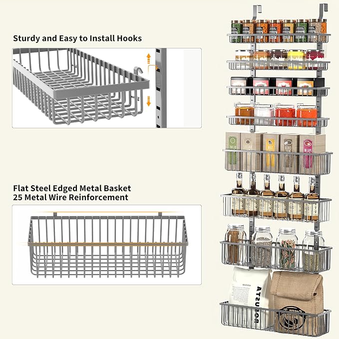 Moforoco Grey Over The Door Pantry Organizer, Pantry Door Organizer Shelves - Image 3