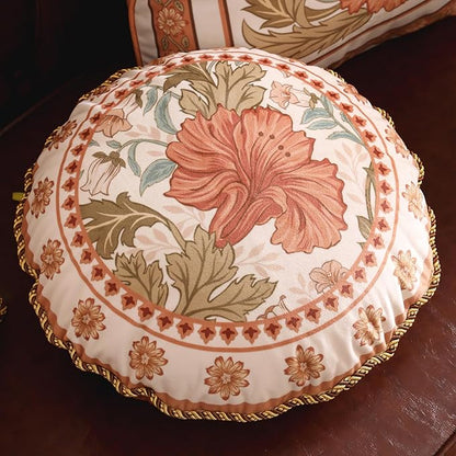 Throw Pillow Covers Pack of 2,Orange Floral Farmhouse with Wild Flowers Pattern Cozy Velvet Pillowcases,Decoration Round Pillows Cushion Covers for Couch Sofa Bed Car Chair,Diameter 16"