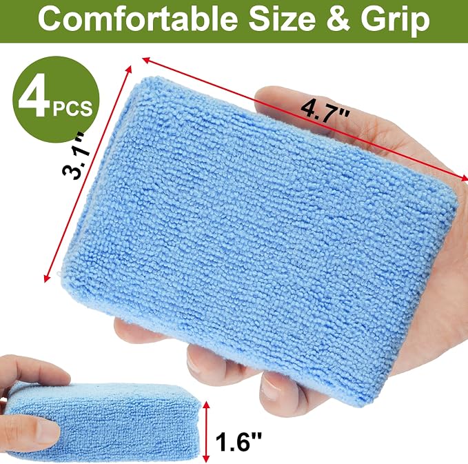 4 PCS Microfiber Applicator Pad, 4.7"x3.1" Scratch-Free Foam Buffing Scrub Pads - Image 2