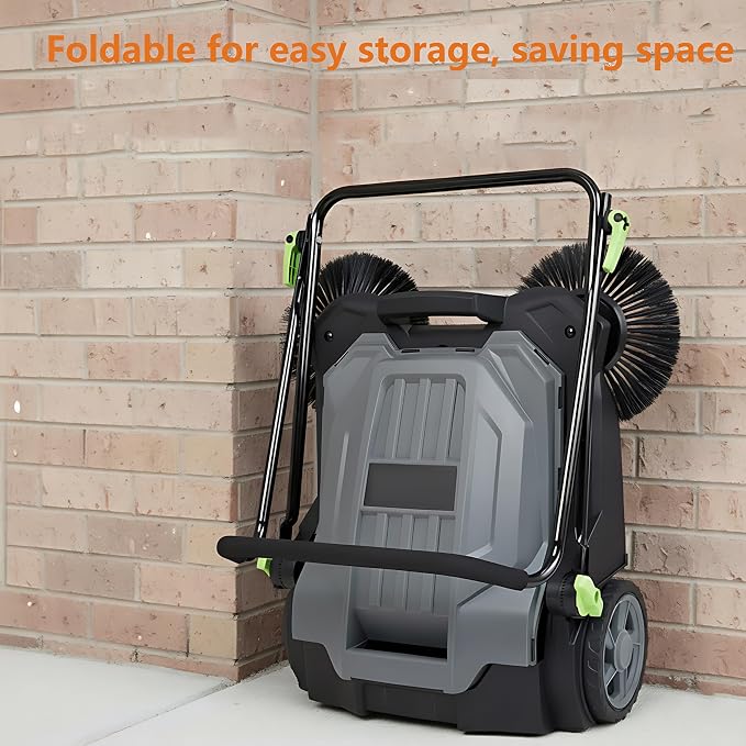 Walk-Behind Hand Push Floor Sweeper, 25.6" Sweeping Width Manual Non-Electric - Image 7