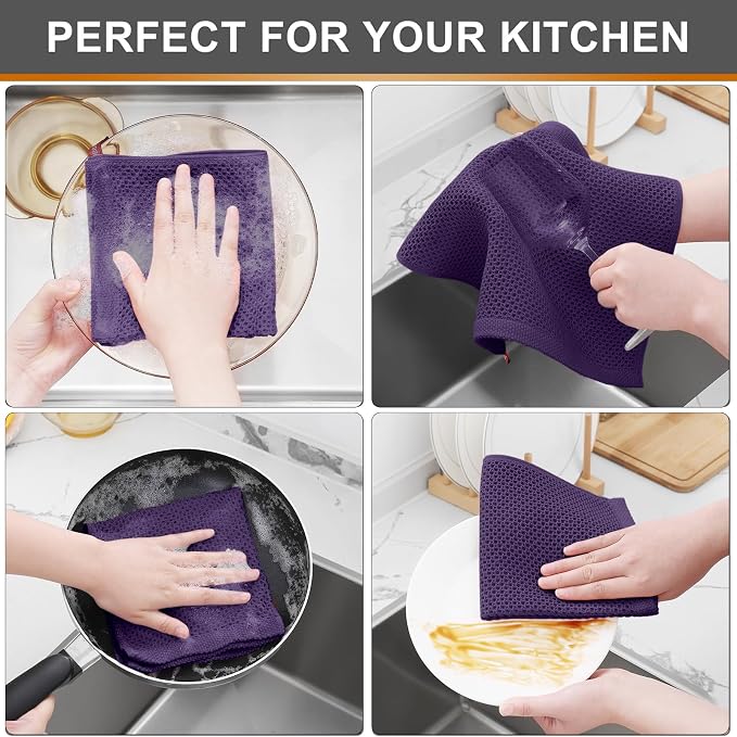Kitinjoy 100% Cotton Kitchen Dish Cloths, 6 Pack Waffle Weave Ultra Soft - Image 5