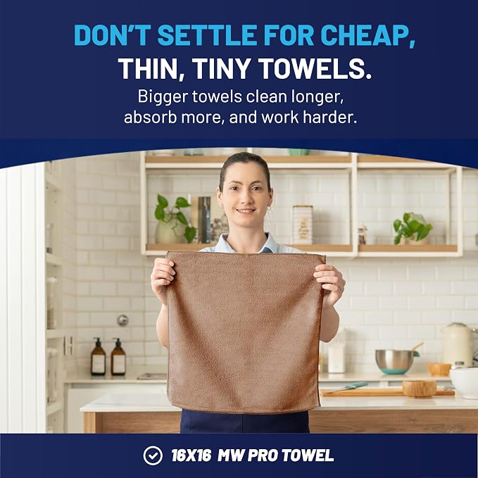MW Pro Microfiber Cleaning Cloth | Tan | 12 Pack | 16” x 16” | All Purpose - Image 3