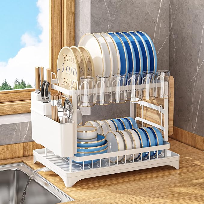 Dish Drying Rack for Kitchen Counter 2 Tier Iron Dish Drainer by AIDERLY