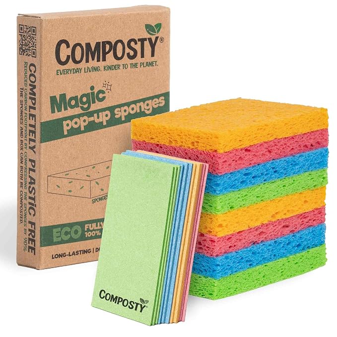 Pop-Up Compostable Sponges 12-Pack – Eco-Friendly Biodegradable Cellulose by Composty