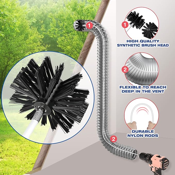 35 Feet Dryer Vent Cleaner Kit, Lint Remover, Upgraded Flexible Quick-Snap Brush - Image 2