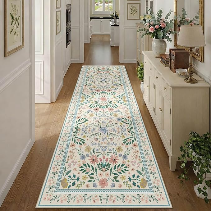 2'6" x 8' Floral Runner Rug, Washable Runners by Rugxara