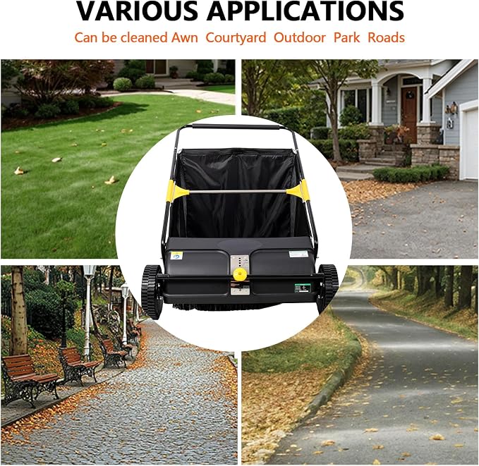 2026 Upgraded 26 Inch Push Lawn Sweeper | 4 Spinning Brushes & Adjustable Height - Image 7