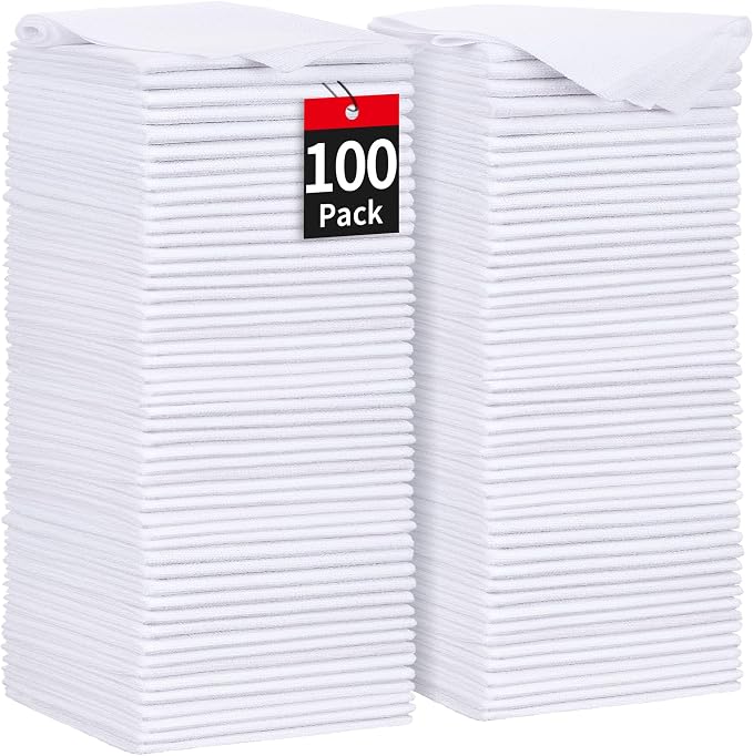 HOMERHYME White Microfiber Cleaning Cloths, 100 Pack Shop Towels Rags, Bulk by HOMERHYME