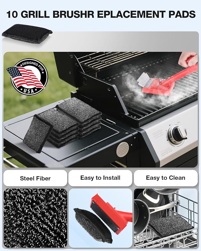 Grill Brush Bristle Free, 10 Replaceable BBQ Cleaning Head, Safe Replacement - Image 2