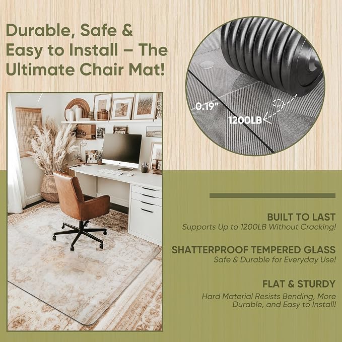 Office Chair Mat for Carpet & Hardwood, Upgraded 45" x 55" Dual Use Tempered - Image 3
