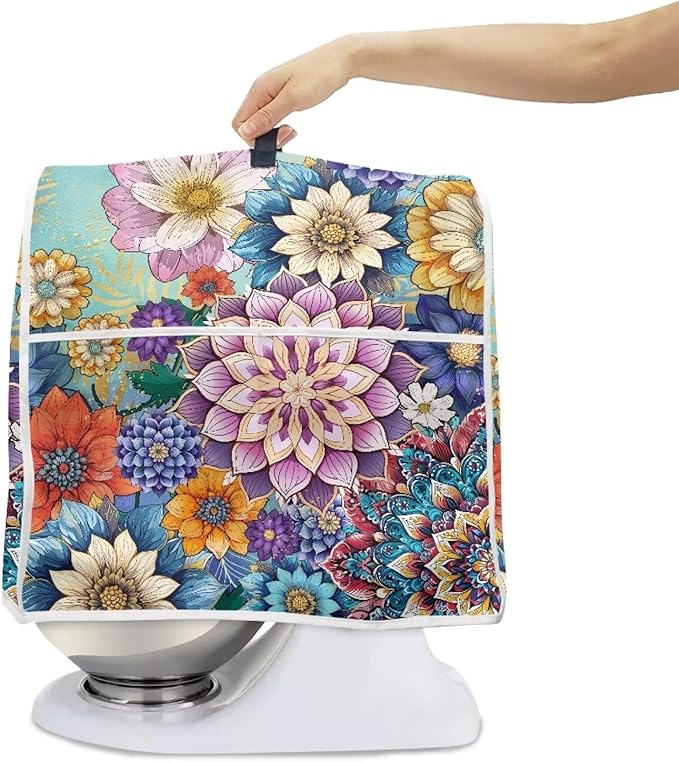 Kitchen Stand Mixer Covers Boho Mandala Flower Mixer Cover Dust Cover Washable Kitchen Appliance Cover for 4.5-5 Quart Mixers, Keep Your Kitchen Clean