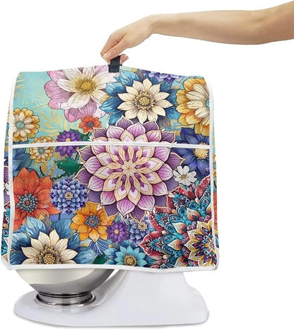 Kitchen Stand Mixer Covers Boho Mandala Flower Mixer Cover Dust Cover Washable Kitchen Appliance Cover for 4.5-5 Quart Mixers, Keep Your Kitchen Clean