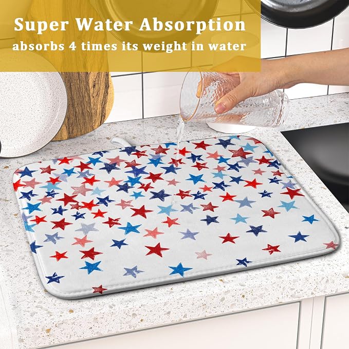4th of July Dish Drying Mat for Kitchen Counter Patriotic Holiday Microfiber - Image 7