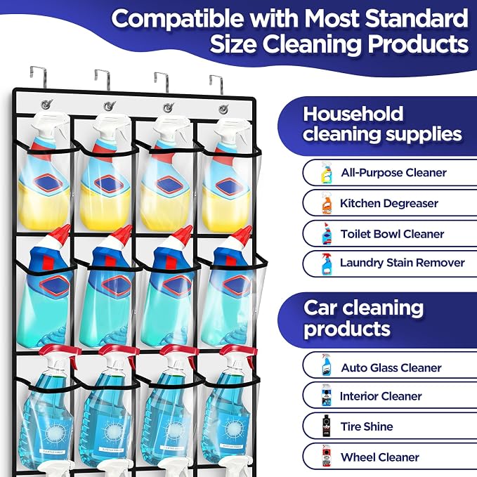Clear Cleaning Supplies Organizer, Cleaning Products 24 Pockets Large Capacity - Image 4