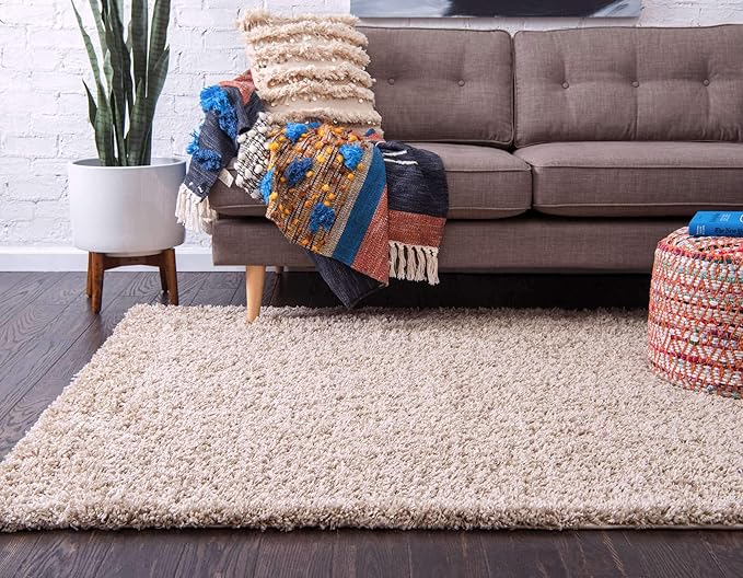 Unique Loom Solid Shag Collection Area Rug (7' 10" x 10' Rectangle, Taupe)