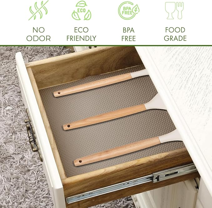 EVALAND 12" x 33 FT Non-Slip Shelf Liner, Non-Adhesive, Waterproof Pantry Liner - Image 2