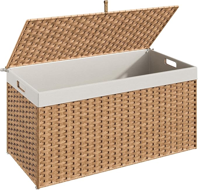 HOOBRO Storage Basket with Lid, 52.8 Gallon Wicker Basket, Handwoven Blanket by HOOBRO