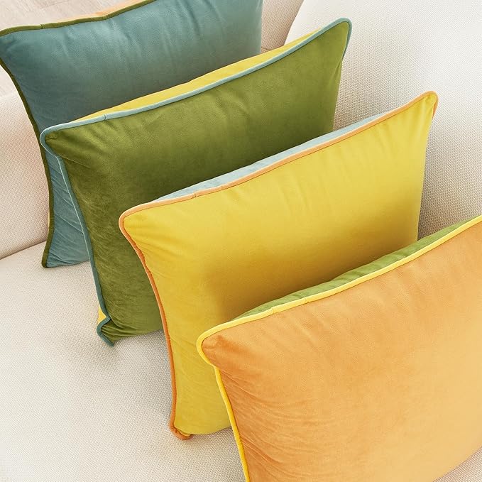 MONDAY MOOSE Decorative Throw Pillow Covers Cushion Cases, Set of 4 Soft Velvet Modern Double-Sided Designs, Mix and Match for Home Decor, Pillow Inserts Not Included (22x22 inch, Yellow/Green)