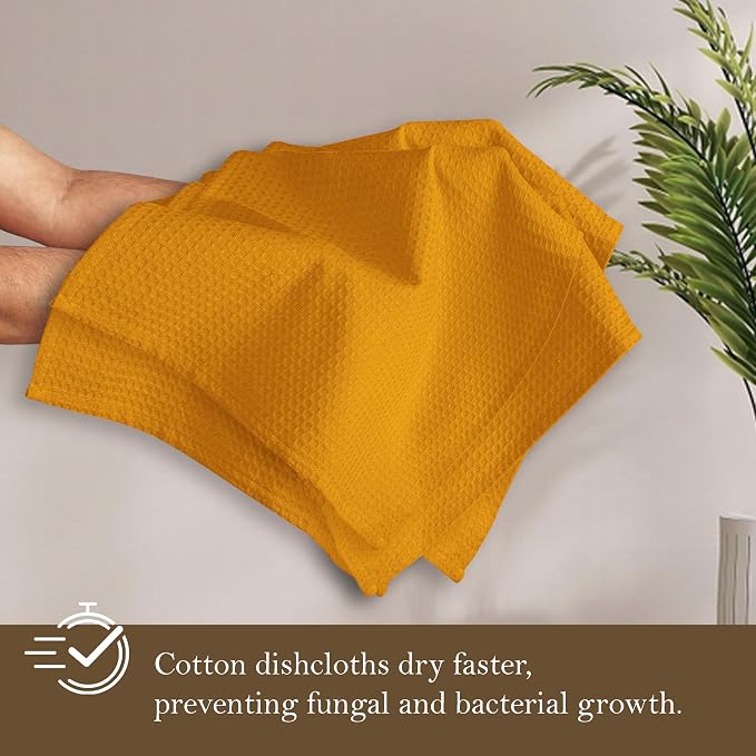 Mustard Yellow Waffle Dishcloths, 100% Cotton, Fast Drying, Machine Washable - Image 3
