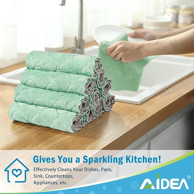 AIDEA Kitchen Towels, 12 Pack Absorbent Coral Fleece Dish Towels, No Odor - Image 3