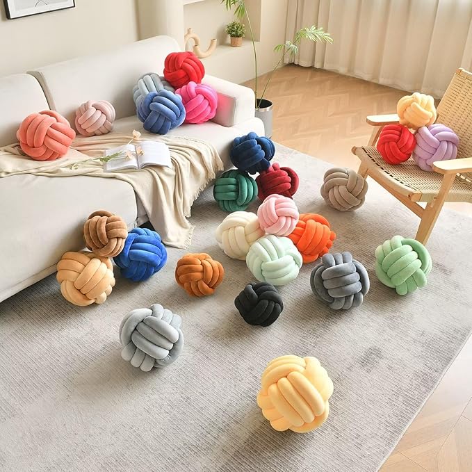 Decorative Throw Knot Pillow Ball for Home Chair Sofa Couch Bed Aesthetic Round Velvet Knotted Pillow Cushion (Pink, 8 inches)