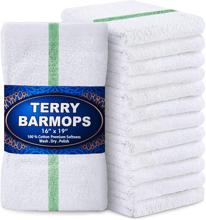 GREEN LIFESTYLE Green Stripe Terry Kitchen Bar Mops 28 Oz- 16 X 19 inches by GreenLifeStyle