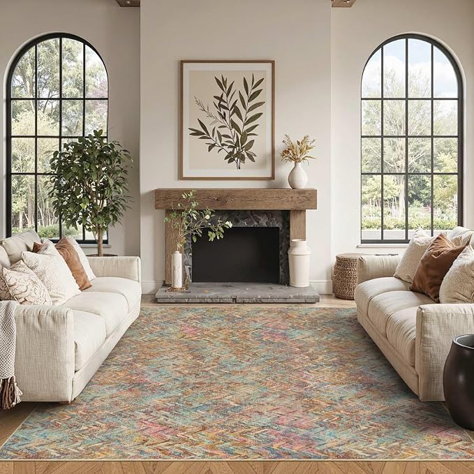 Floral Rug for Living Room Bedroom, 4x6 Washable Rug, Vintage Boho Style - Image 2