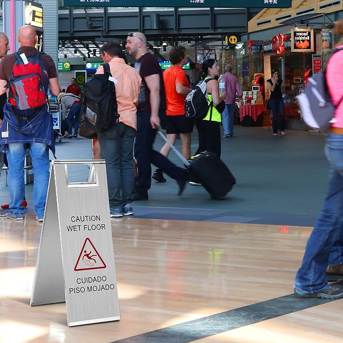 LEIFIDE Stainless Steel Wet Floor Caution Sign Bulk 8.8 Pound Portable Foldable - Image 5