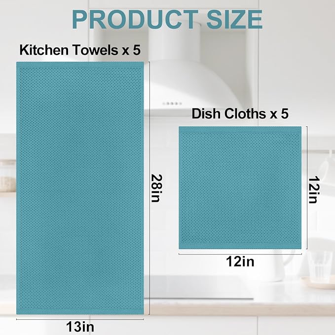 Homaxy 100% Cotton Kitchen Towels and Dishcloths Set, 12 x 12 Inches and 13 x - Image 4