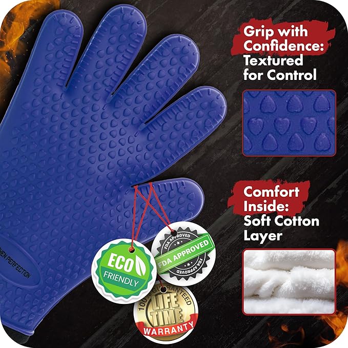 KITCHEN PERFECTION Silicone Smoker Oven Gloves -Extreme Heat Resistant Bbq - Image 2