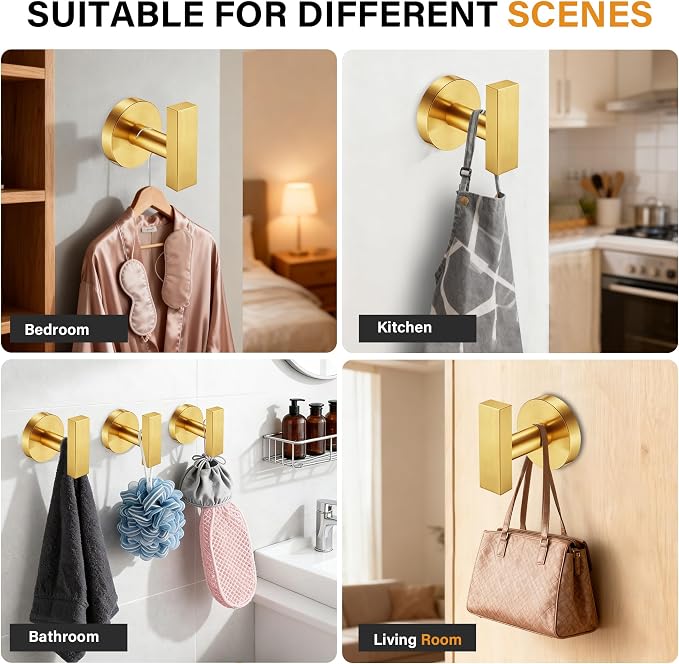 Nolimas Towel Hooks for Bathrooms, Brushed Gold Towel Hook for Kitchen Bathroom - Image 7