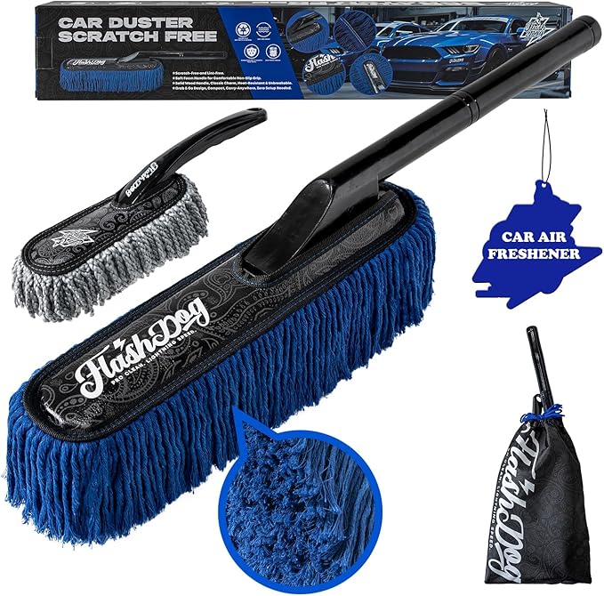 Flash Dog Wood Car Duster & Interior Brush Kit | Scratch-Free Waterless by FlashDog