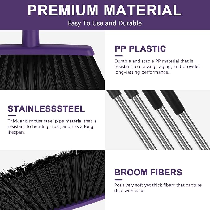 Heavy Duty Angle Broom, 55-Inch Long Handle Extra Wide 12.6 Inch Head, - Image 3